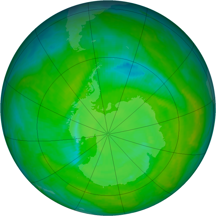 Antarctic ozone map for 04 December 2000